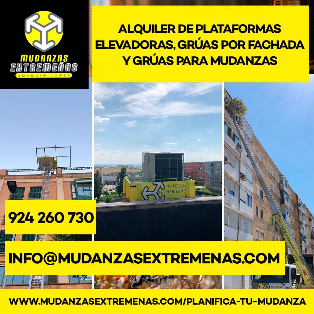 Mudanzas Extremeñas - SERVICIO ALQUILER DE ELEVADOR Y GRÚA POR FACHADA